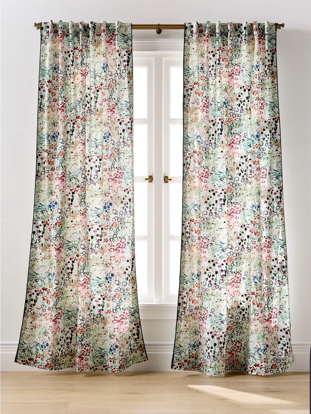 Anthropologie Nesting With Grace Cotton Floral Printed Curtain, Set of 2 Panels